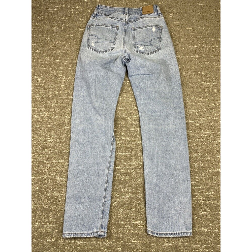 American Eagle Jeans Womens 00 Mom Distressed Light Wash High Rise Denim